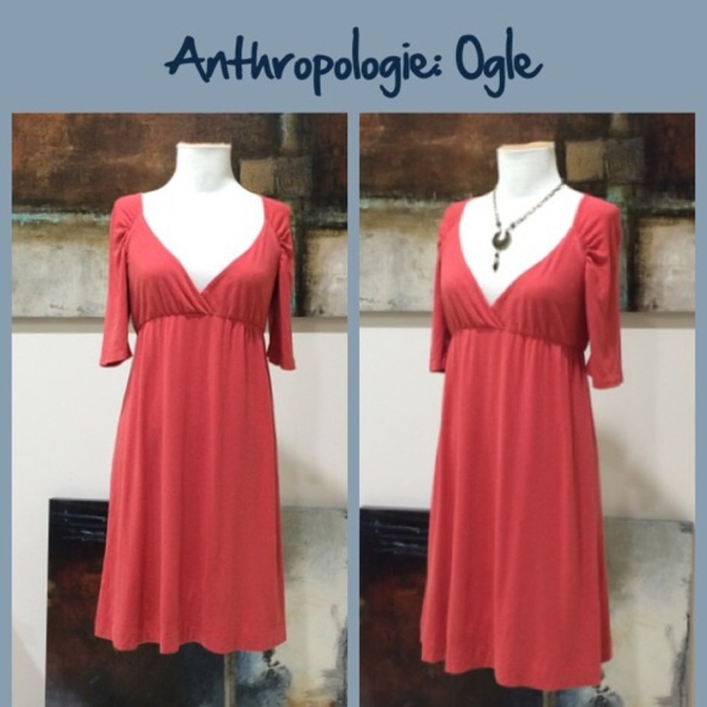 Anthropologie Ogle Coral Pink Stretchy Dress